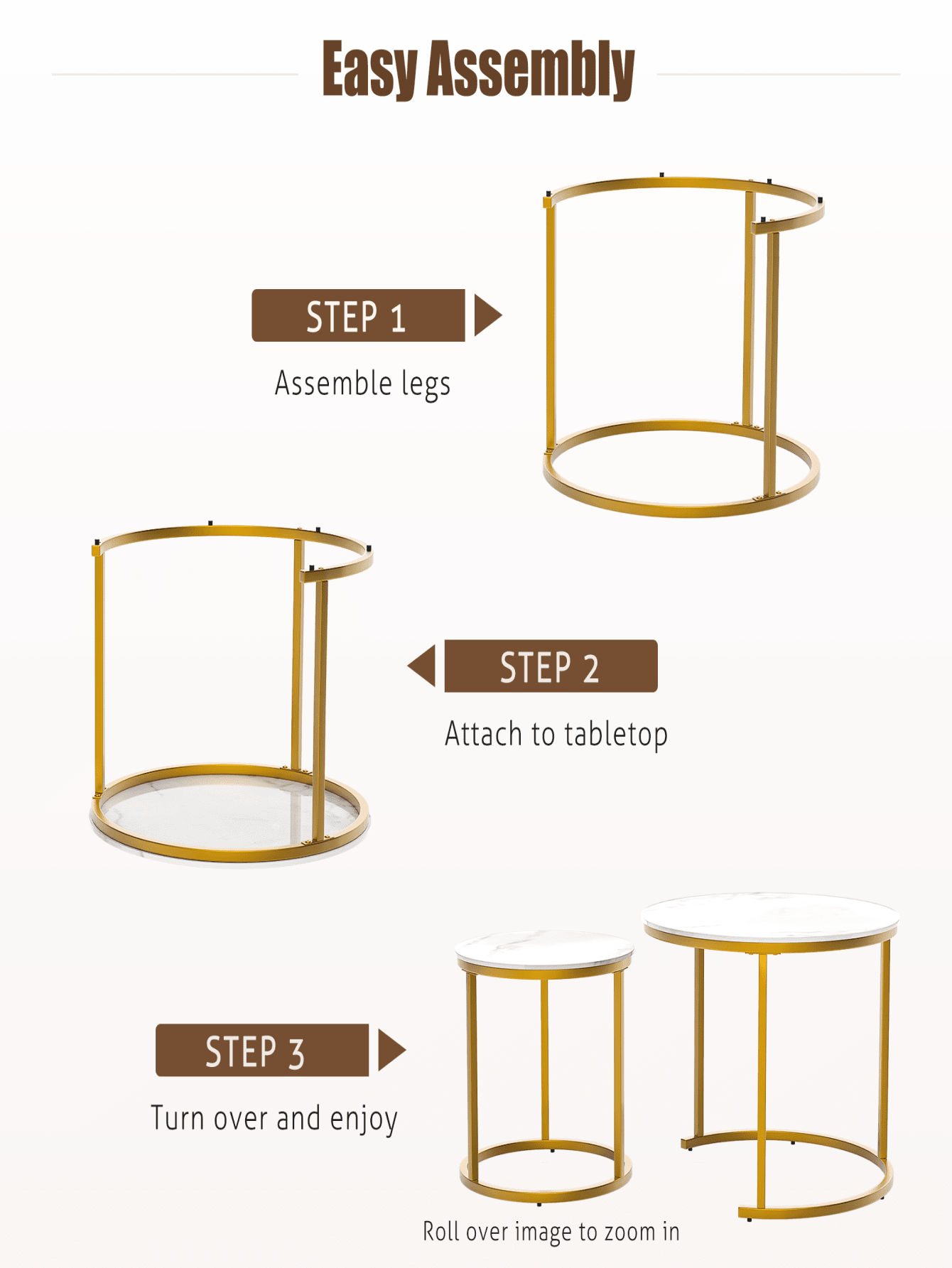 Round Coffee Table Set of 2, Modern Accent Marble Texture Coffee Tables