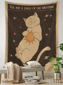 1 件卡通猫图案挂毯，现代法兰绒挂毯海报壁挂卧室美学，壁挂毯