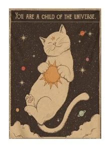 1 件卡通猫图案挂毯，现代法兰绒挂毯海报壁挂卧室美学，壁挂毯