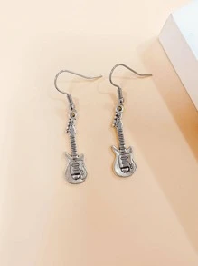 1 Đôi Vintage Đàn Guitar Hình Dụng Cụ Âm Nhạc Bông Tai Cho Lễ Hội Âm Nhạc Quà Tặng - Bạc - Xem 3