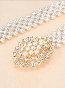 1件装女士时尚仿珍珠和水钻装饰优雅腰带，适合日常穿搭装饰，夏季、秋季、万圣节等场合。 - 白色 - 查看 4