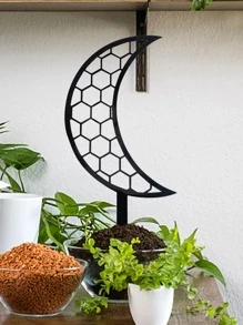 1入組創意黑色半月形空心植物支架PP花園植物架