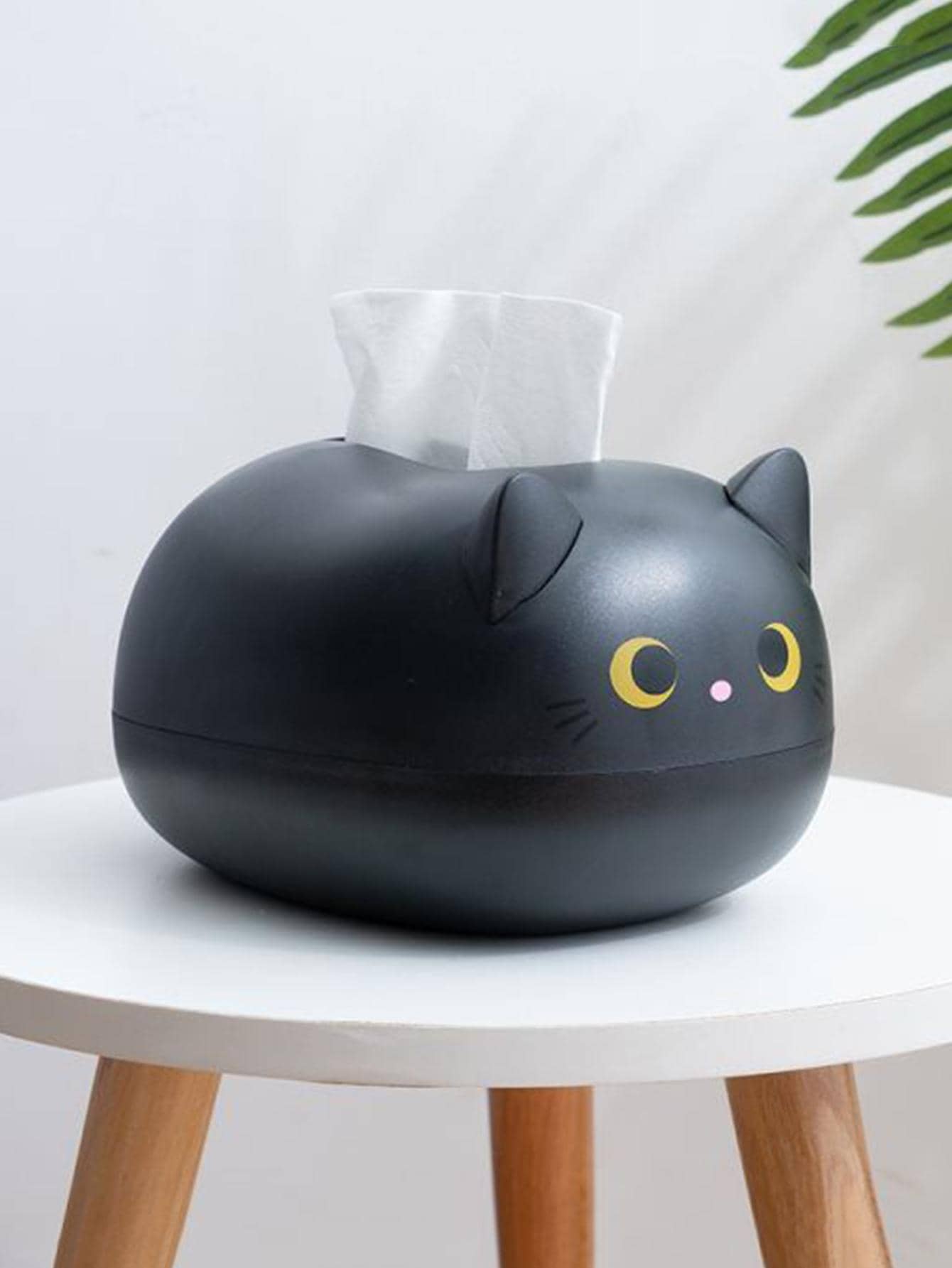 1入組黑色可愛貓形紙巾收納ABS多功能紙巾收納盒 - 黑色 - 查看 1