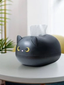 1入組黑色可愛貓形紙巾收納ABS多功能紙巾收納盒 - 黑色 - 查看 4