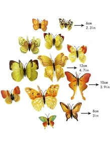 12入組3D雙層蝴蝶形蛋糕裝飾現代塑料蛋糕卡適合派對用品 - 黃色 - 查看 4
