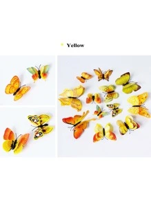 12入組3D雙層蝴蝶形蛋糕裝飾現代塑料蛋糕卡適合派對用品 - 黃色 - 查看 3