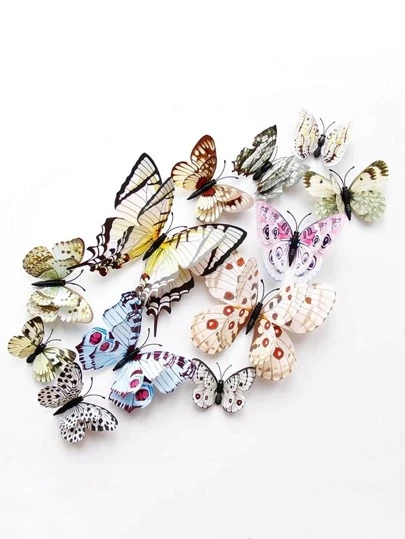 12入組3D雙層蝴蝶形蛋糕裝飾現代塑料蛋糕卡適合派對用品