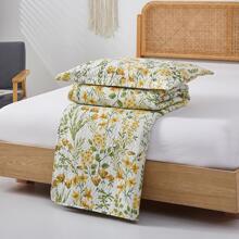 Floral Quilt Sets Reversible Countryside Bedspread Coverlets Lightweight Yellow Flower Quilt Bedding Green Leaves Bed Cover Set Soft Home Collections,1 Quilt +2 Pillow Shams - Yellow - View 7