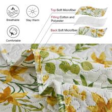 Floral Quilt Sets Reversible Countryside Bedspread Coverlets Lightweight Yellow Flower Quilt Bedding Green Leaves Bed Cover Set Soft Home Collections,1 Quilt +2 Pillow Shams - Yellow - View 4
