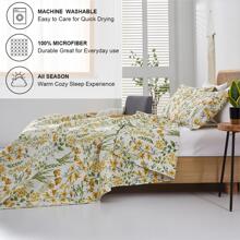 Floral Quilt Sets Reversible Countryside Bedspread Coverlets Lightweight Yellow Flower Quilt Bedding Green Leaves Bed Cover Set Soft Home Collections,1 Quilt +2 Pillow Shams - Yellow - View 3