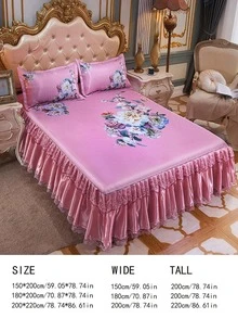 3pcs/set Floral Print Ruffle Trim Bed Skirt Set Without Filler, Modern Fabric Bed Sheet Set For Home - Multicolor - View 2