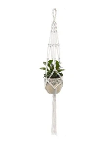 1pc Woven Plant Hanger, Modern Polyester Hanging Planter Basket For Home Decoration - White - View 2
