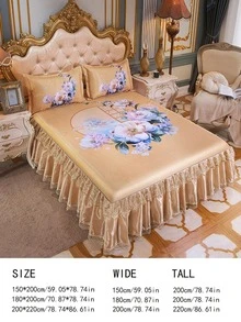 3pcs/set Floral Print Ruffle Trim Bed Skirt Set Without Filler, Modern Fabric Bed Sheet Set For Home - Multicolor - View 2