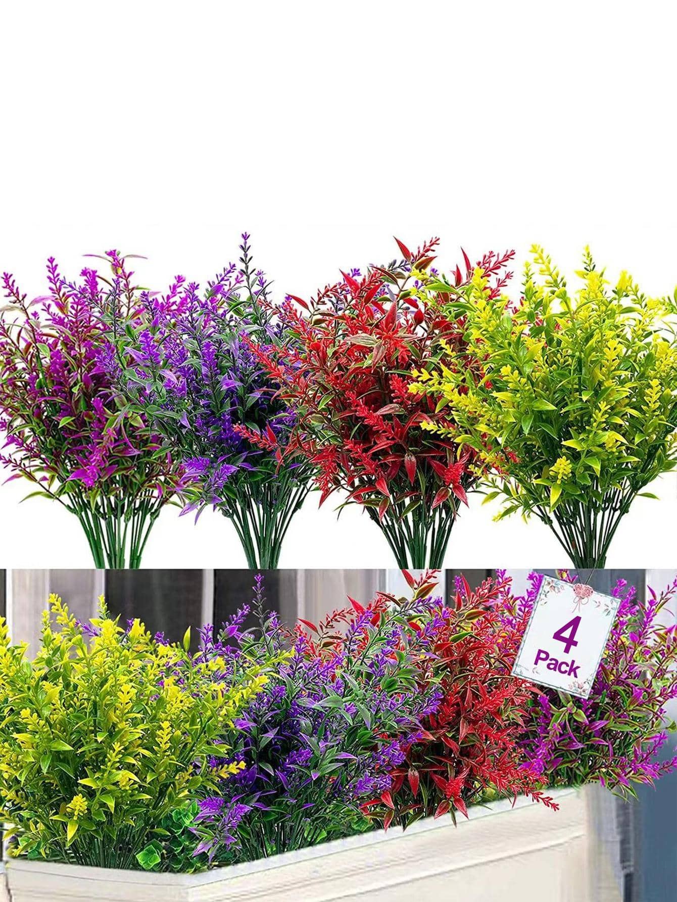 4 件人造植物、桌面装饰、餐桌摆件、人造花、塑料花 - 彩色 - 查看 1