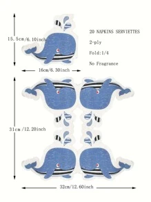 20入組/套紙一次性鯨魚設計紙餐巾適用於派對