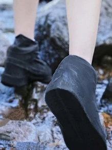 1 Chắc Chắn Chống Trơn Trượt Giày Đi Mưa Bao Hiện Đại Cao Su Chống Thấm Nước Có Thể Tái Sử Dụng Giày Đi Mưa Dành Cho Ngoài Trời - màu đen - Xem 2