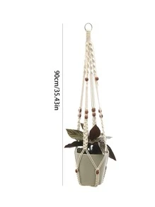 1pc Woven Plant Hanger, Modern Polyester Hanging Planter Basket For Home Decoration - White - View 3