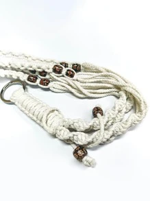 1pc Woven Plant Hanger, Modern Polyester Hanging Planter Basket For Home Decoration - White - View 2