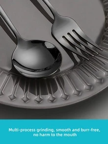 8入組不銹鋼湯匙和叉現代素色餐具套裝 - 黑色 - 查看 4