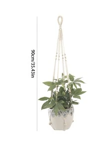 1pc Woven Plant Hanger, Modern Polyester Hanging Planter Basket For Home Decoration - White - View 2