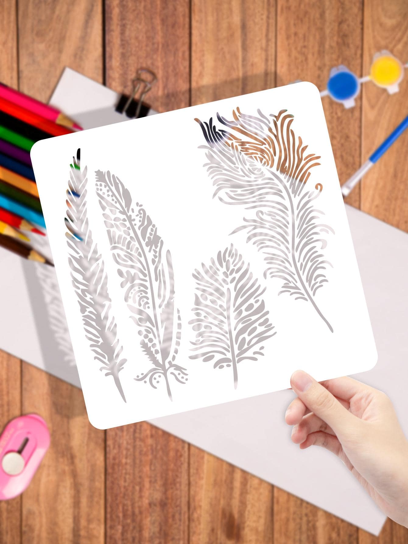 1 pieza Plantilla de dibujo con diseño de pluma - Blanco - Ver 1
