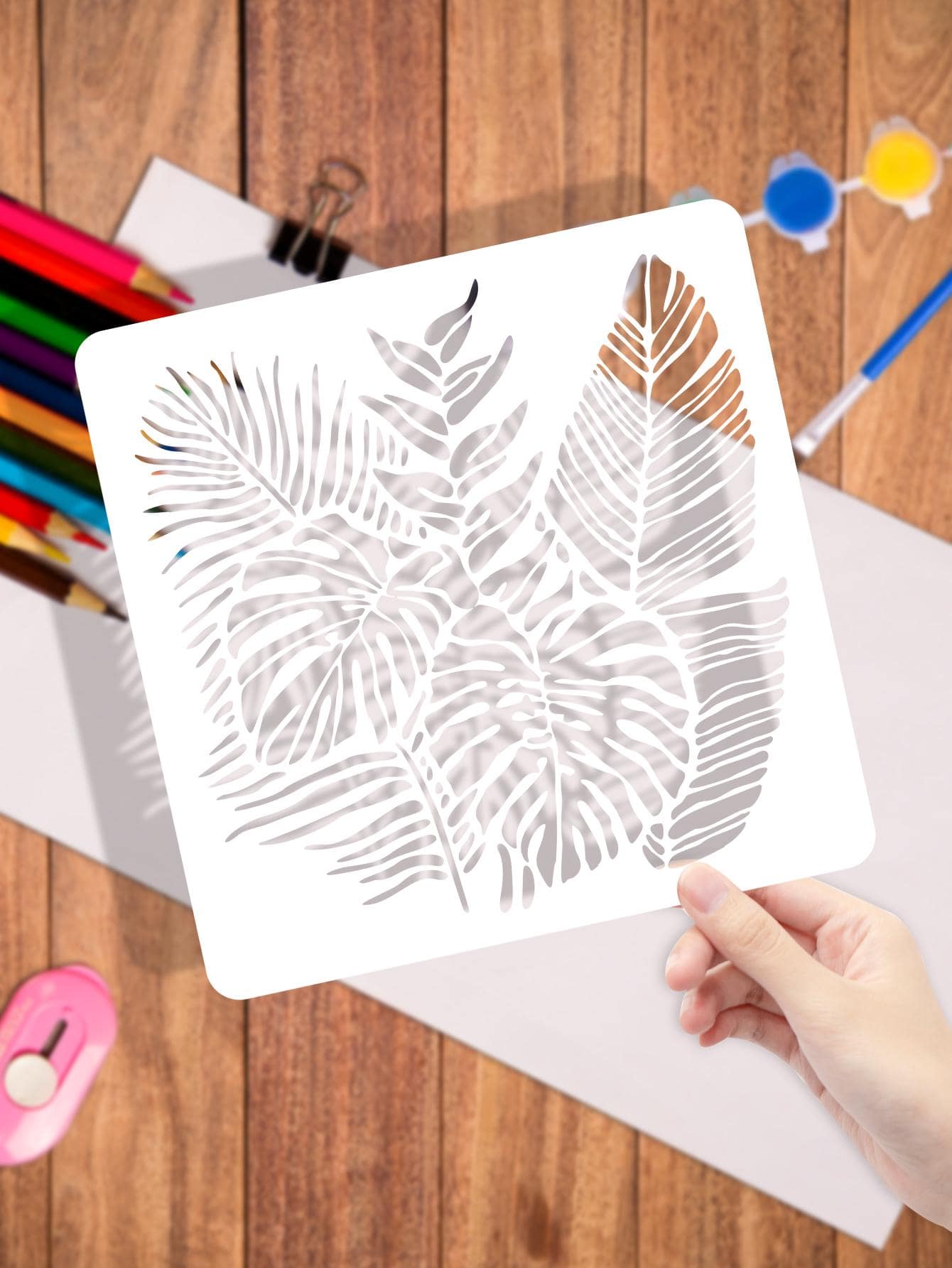 1pc Tropical Leaf Design Drawing Template - White - View 1