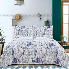 Purple Floral Quilt Sets Reversible Countryside Bedspread Coverlets Lightweight Summer Flower Bedding Set Tulip Butterfly Printed Bed Cover Set with 2 Pillow Shams - Màu tím  Violet - Xem 1