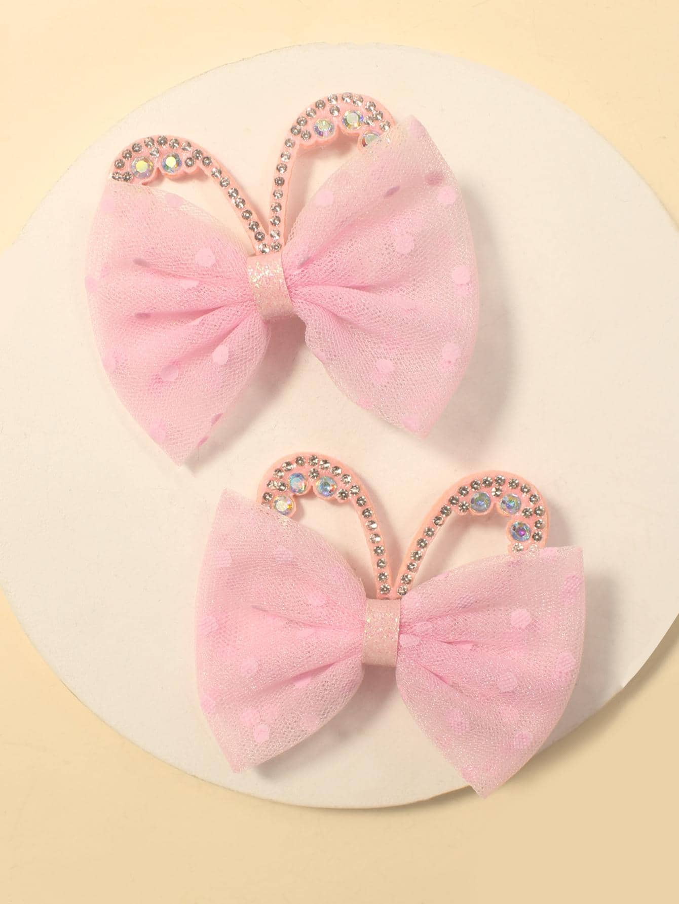 2 件装女孩蝴蝶结和水钻装饰鳄鱼发夹，用于头发装饰 - 珊瑚粉 - 查看 1