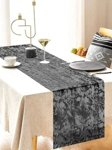 1pc-28*300cm DIY New Sparkling Metal Foil Thin Net Roll Table Runner, Party Table Runner, Party Decoration, Table Decoration, Table Scarf - Black - View 3