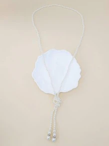 古裝派對單人派對人造珍珠打結長項鍊結可拆可調節 - 象牙色 - 查看 2