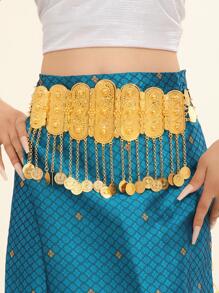 1入組女士圓形吊飾魅力四射鏈條腰帶適合派對 - 金色 - 查看 1