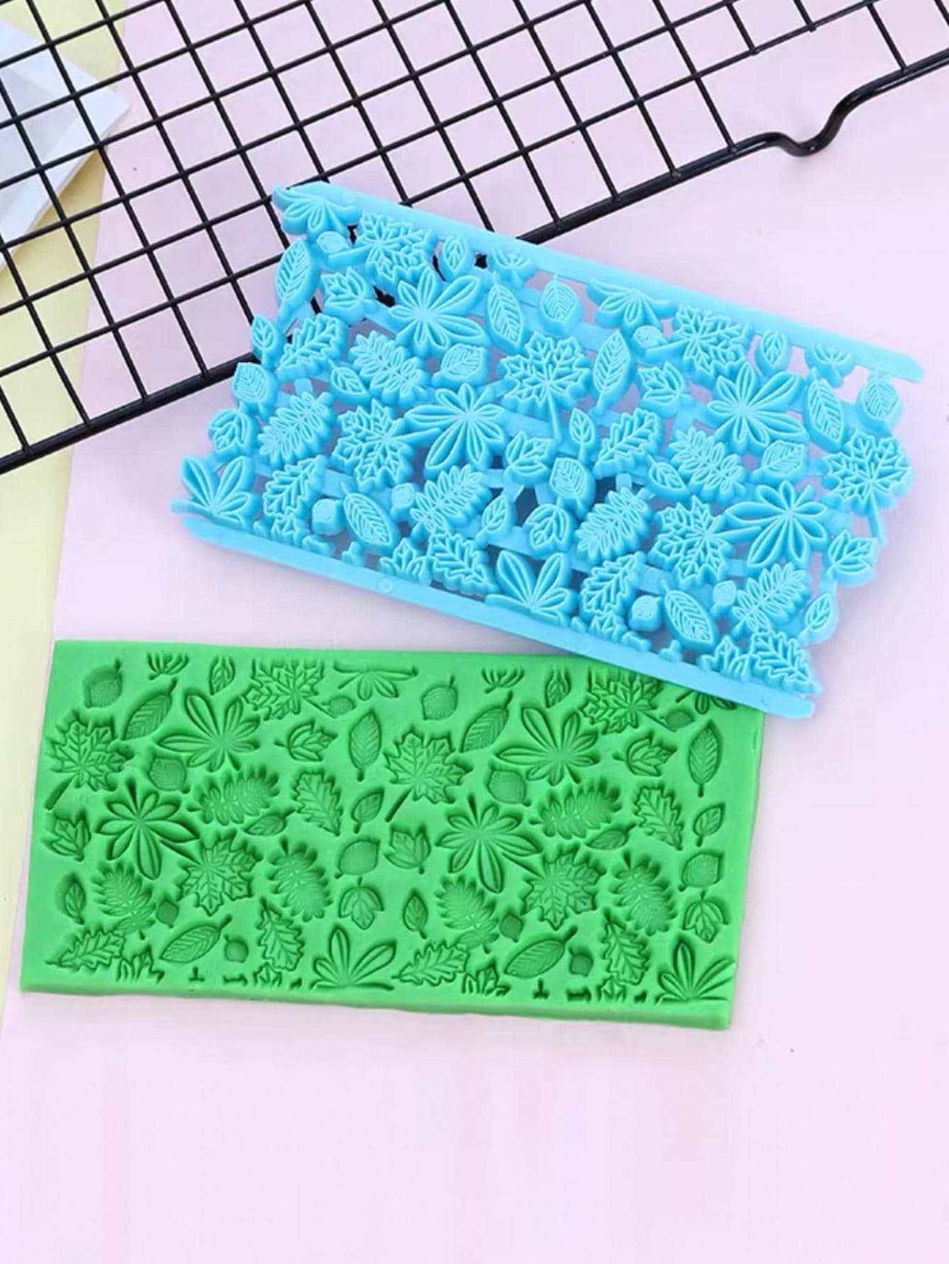 1入組PP餅乾按現代樹葉設計餅乾印章適用於烘烤 - 藍色 - 查看 1