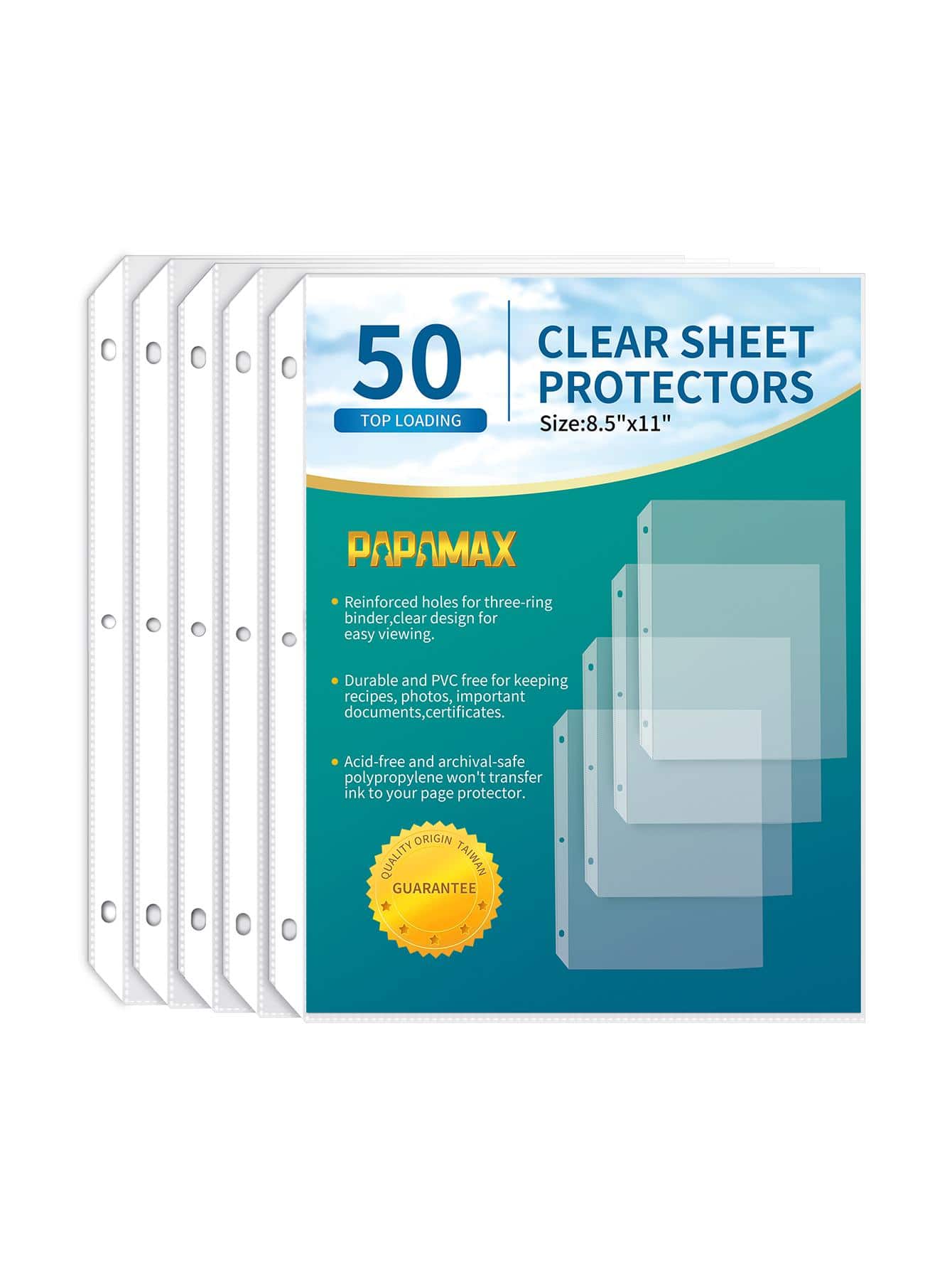 Protectores De Hojas Transparentes De 8.5 X 11 Pulgadas Para Carpeta De 3 Anillas, Fundas De Plástico Para Carpeta, Protector De Papel De Carga Superior Tamaño Carta, Paquete De 50 - transparente - Ver 1