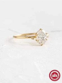 1pc Exquisite Cubic Zirconia Decor Silver Ring For Women For Engagement Gift - Gold Size 7 - View 4