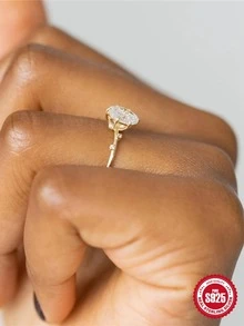 1pc Exquisite Cubic Zirconia Decor Silver Ring For Women For Engagement Gift - Gold Size 7 - View 2