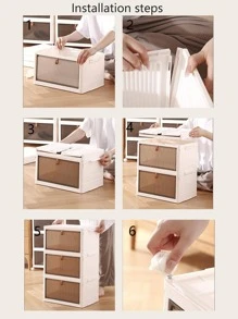 1pc Plain Household Foldable Storage Box - Beige - View 8