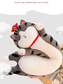 1 pieza Cojín decorativo con diseño de gato de dibujos animados - Gris - Ver 2