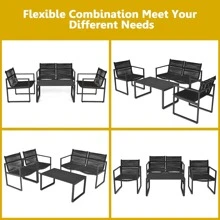 Costway 4PCS Patio Furniture Conversation Set Sofa Loveseat Armrest Garden Deck - màu đen - Xem 7