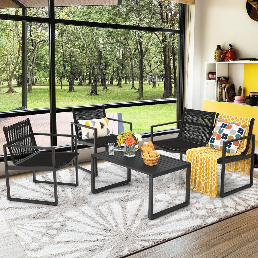 Costway 4PCS Patio Furniture Conversation Set Sofa Loveseat Armrest Garden Deck - màu đen - Xem 1