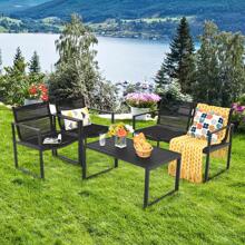 Costway 4PCS Patio Furniture Conversation Set Sofa Loveseat Armrest Garden Deck - màu đen - Xem 2