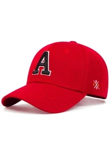 AR 1頂男女通用字母刺繡棒球帽,夏日戶外防曬調節扣帽,適用於春秋季節 - 紅色 - 查看 1