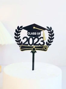 1pc Graduation Party Cake Topper, Black Letter & Doctor Hat Shaped Cake Top Decoration For Party - Black - View 3