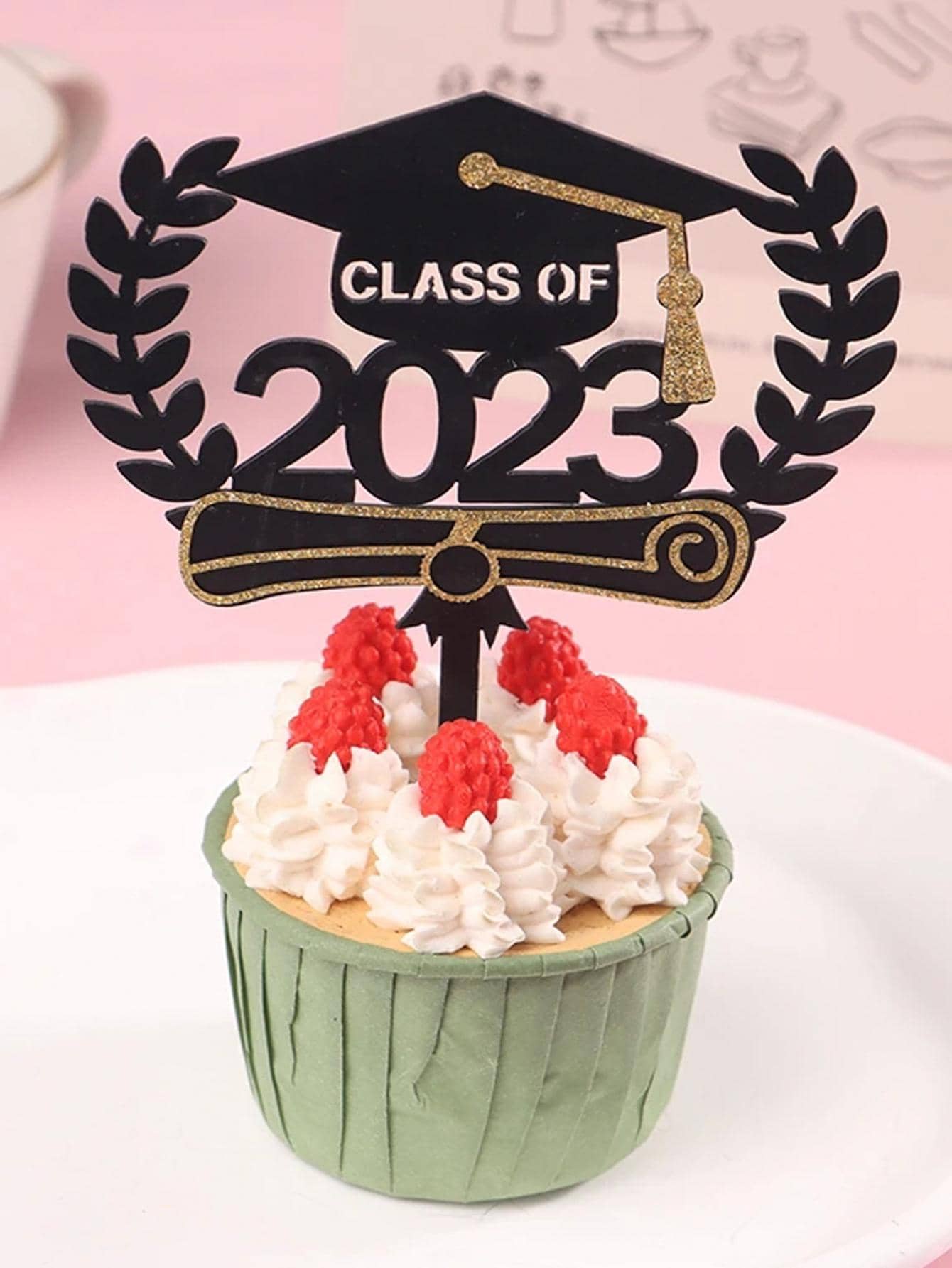 1pc Graduation Party Cake Topper, Black Letter & Doctor Hat Shaped Cake Top Decoration For Party - Black - View 1