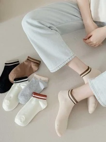5双装女士双色休闲踝袜，适合日常装饰 - 彩色 - 查看 2