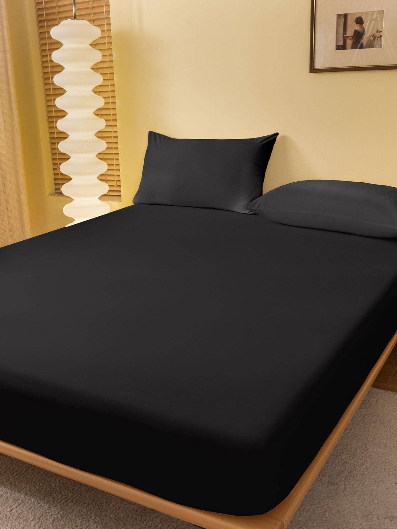 1 件柔软透气纯色拉绒床罩和床笠套装,简约现代设计,卧室床罩,粉色床上用品,白色床上用品,单人床/单人加大床笠,大号床/特大号床罩(不含枕套) - 黑色 - 查看 1