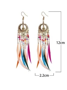Bông tai lông vũ & hạt nhiều màu Bohemian Trang sức tai - Nhiều màu - Xem 6