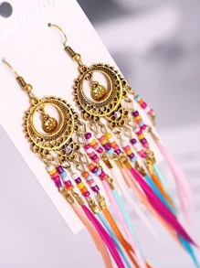 Bông tai lông vũ & hạt nhiều màu Bohemian Trang sức tai - Nhiều màu - Xem 5