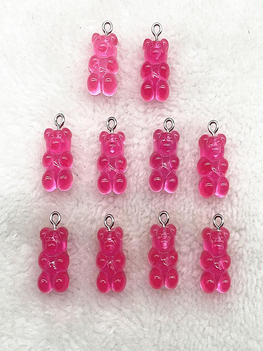 10 cái/bộ Màu Sắc Khác Nhau Polyresin Hình Gấu Bông Quyến Rũ Cho Vòng Cổ, Vòng Tay, Bông Tai DIY Làm - Màu Hồng Tươi - Xem 1