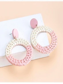 1對時尚粉色藤蔓和彩色圓圈設計女式耳環珠寶禮物時尚朋克流行時尚外觀