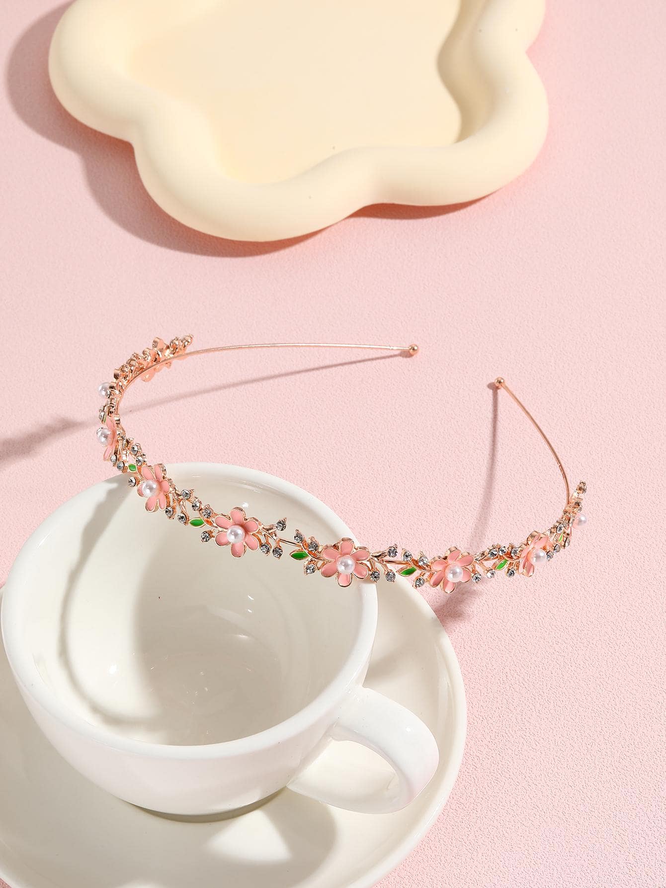 1 Nữ Trái Tim & Trang Trí Ngọc Trai Giả Băng Đô Phong Cách Ngọt Ngào - Hoa hồng vàng - Xem 1